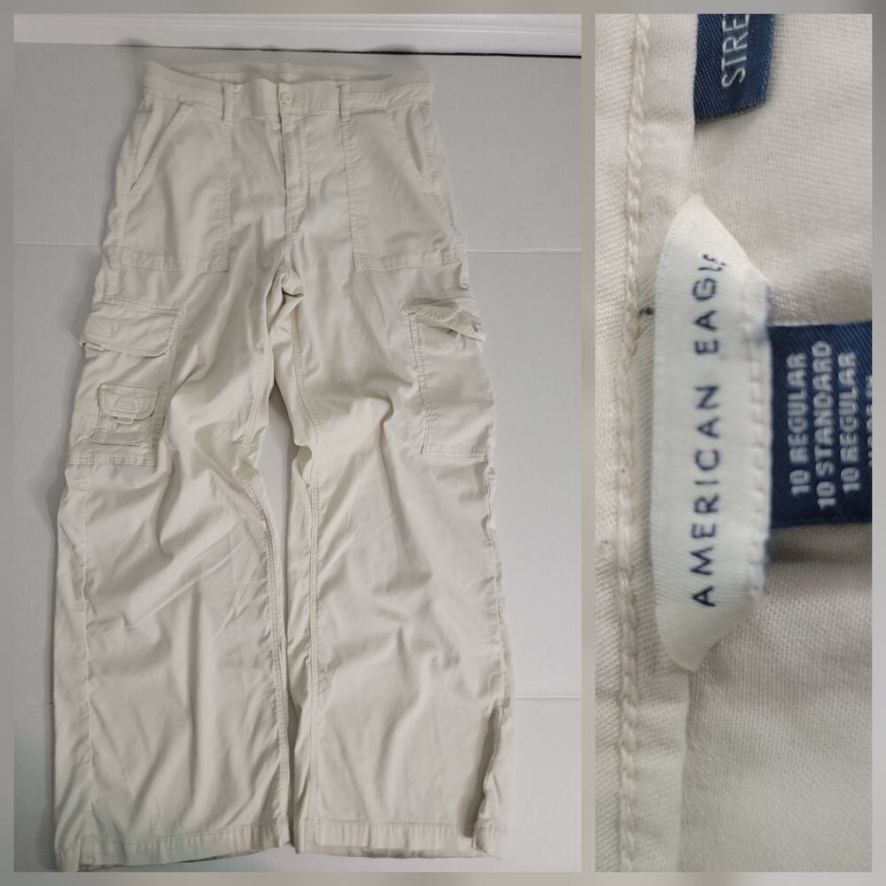 American Eagle Cargo Pants Sz 10 Beige Cargo Drapey Baggy Wide Leg Gorpcore
